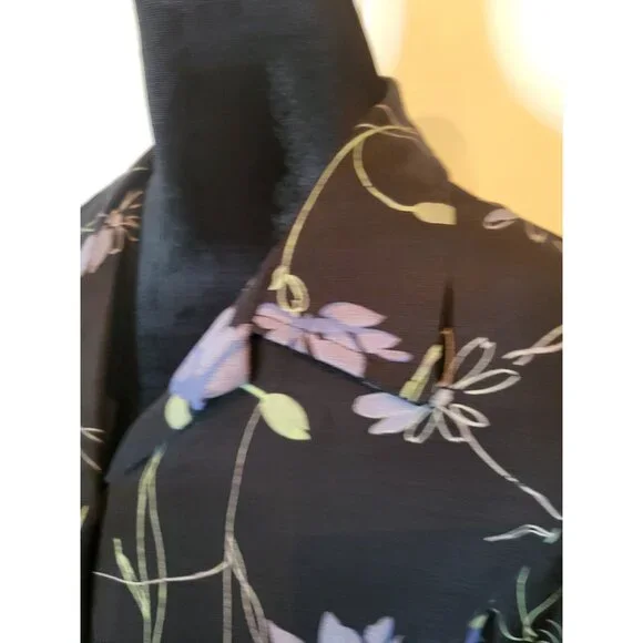 Studio Works Petite Vintage 90's Black Stretchy Floral Button Up PM Whimsygoth - Picture 5 of 9